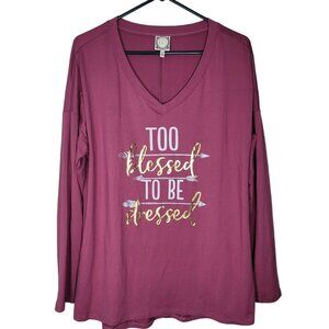 Tru Self Too Blessed to be Stressed Pink Shirt‎ Womens Large Gold Sparkle Arrows